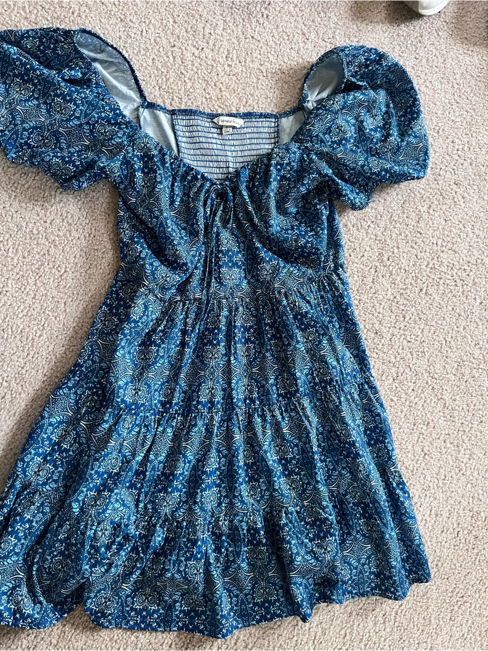 Speechless Blue Paisley Puff-Sleeve Kids Dress